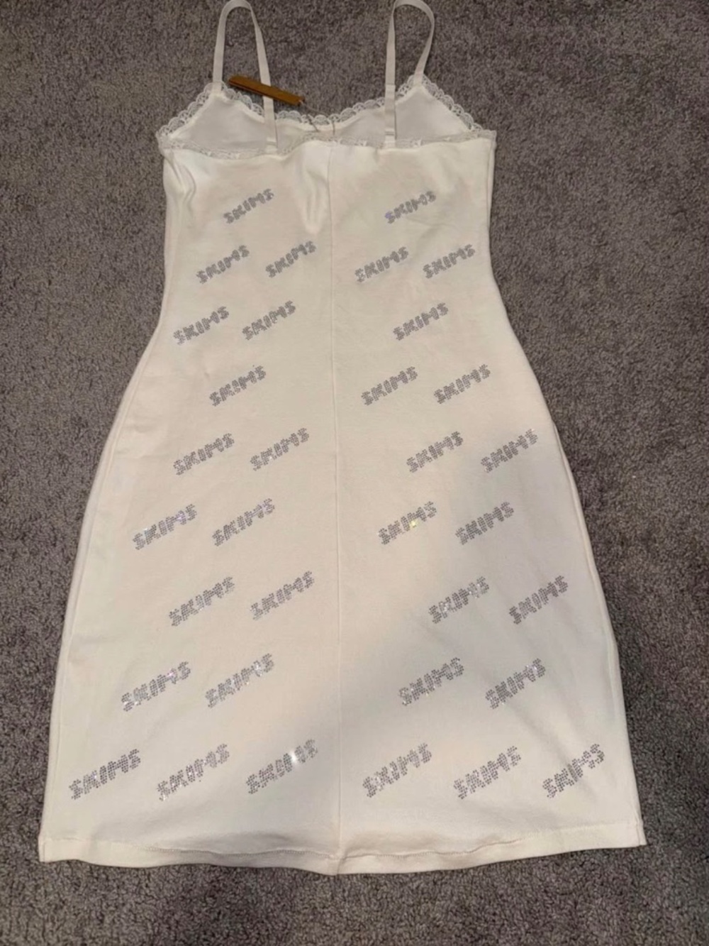 SKIMS Rhinestone Logo Pointelle Mini Slip Dress - Picture 2 of 3
